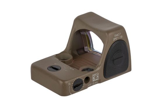 Trijicon FDE 6.5 MOA adjustable RMR Type 2 reflex sight features repeatable 1 MOA click adjustments